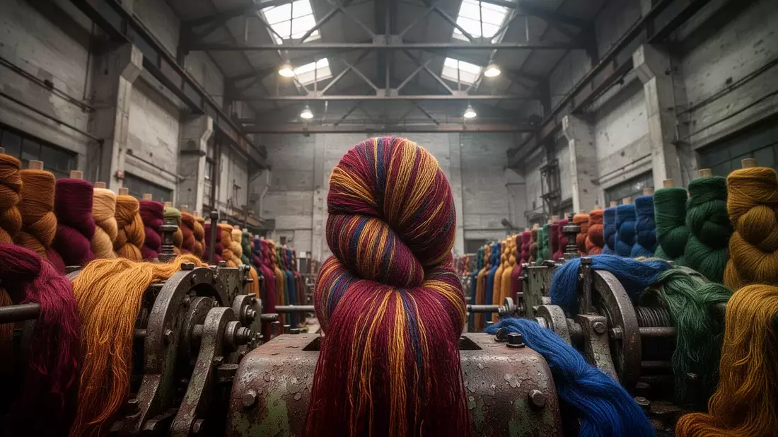 Wollfest Kielgeholt: Handgefärbte Garne in der Gebläsehalle Illustration mit AI erstellt übermittelt durch boerse-global.de