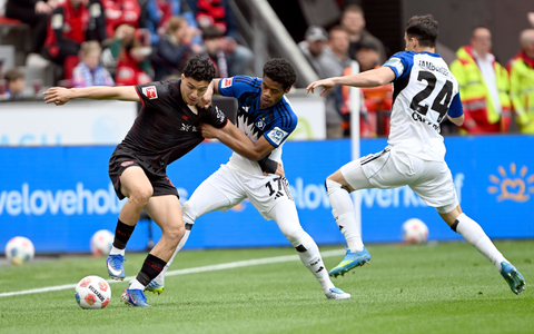 Kampf um den Ball: Leverkusen war gegen den HSV gefordert. - Foto: Federico Gambarini/dpa