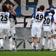 Der HSV jubelt nach Vieiras Tor. - Foto: Federico Gambarini/dpa