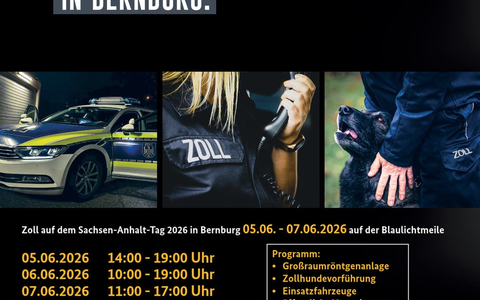 HZA-MD: Zoll feiert 75-jähriges Bestehen mit vielen Attraktionen in Bernburg / Das Hauptzollamt Magdeburg präsentiert sich auf der Blaulichtmeile beim Sachsen-Anhalt-Tag 2026 - Foto: presseportal.de
