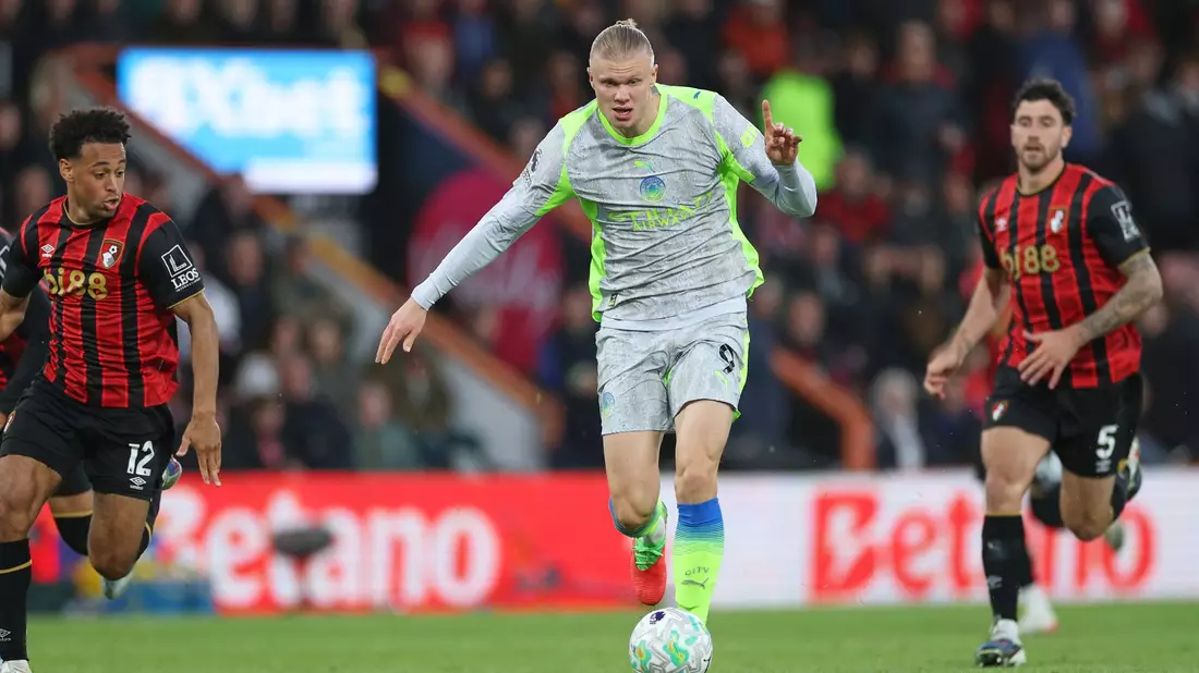 Man-City-Stürmer Erling Haaland blieb beim AFC Bournemouth glücklos. - Bild: Ian Walton/AP/dpa