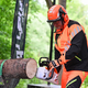 Der Absatz von Stihl-Akkugeräten war zuletzt gewachsen. Vorstands-Chef Traub sägt bei der Bilanz-Pressekonferenz mit einer neuen Stihl-Akkusäge einen Baumstamm. - Foto: Bernd Weißbrod/dpa