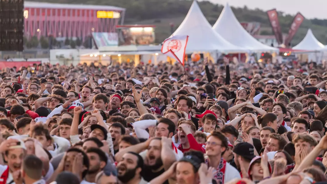 Hofften vergebens: SC-Fans beim Public Viewing auf dem Freiburger Messegelände. - Bild: Philipp von Ditfurth/dpa