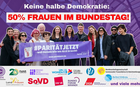 Keine halbe Demokratie: 50 % Frauen im Bundestag #ParitätJetzt! / Petition für ein paritätisches Wahlrecht startet am 23. Mai - Tag des Grundgesetzes - Foto: presseportal.de