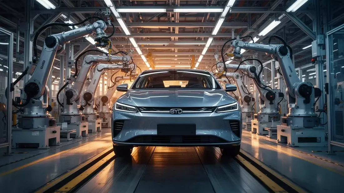 BYD gira hacia los robots y los híbridos mientras el beneficio se hunde un 55% Illustration mit AI erstellt übermittelt durch boerse-global.de
