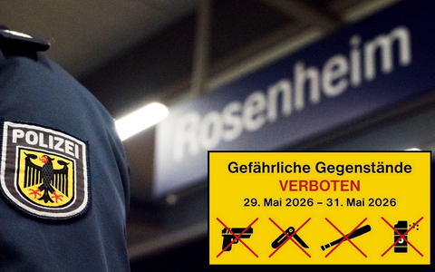 Bundespolizeidirektion München: Schwerpunkteinsatz und vorübergehendes Mitführverbot von gefährlichen Gegenständen - Allgemeinverfügung für den Bahnhof Rosenheim - Foto: presseportal.de