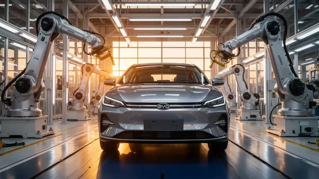 BYD despliega su doble ofensiva comercial: híbrido de 310 km eléctricos y Atto 3 con carga récord, pero la producción de baterías no da abasto Illustration mit AI erstellt übermittelt durch boerse-global.de