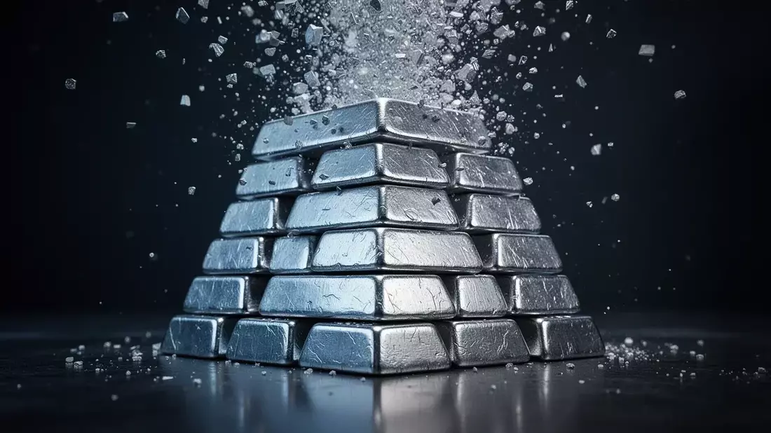 La plata, presa de la Fed y la geopolítica: un déficit de 820 millones de onzas no basta para frenar la caída Illustration mit AI erstellt übermittelt durch boerse-global.de