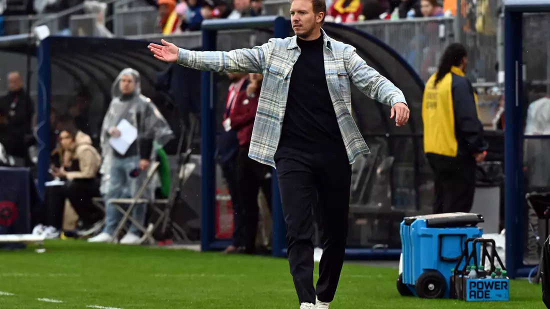 Zurück am Startpunkt: Julian Nagelsmann bei seinem Länderspiel-Debüt als Bundestrainer gegen die USA im Oktober 2023 in Hartford. (Archivbild) - Bild: Federico Gambarini/dpa