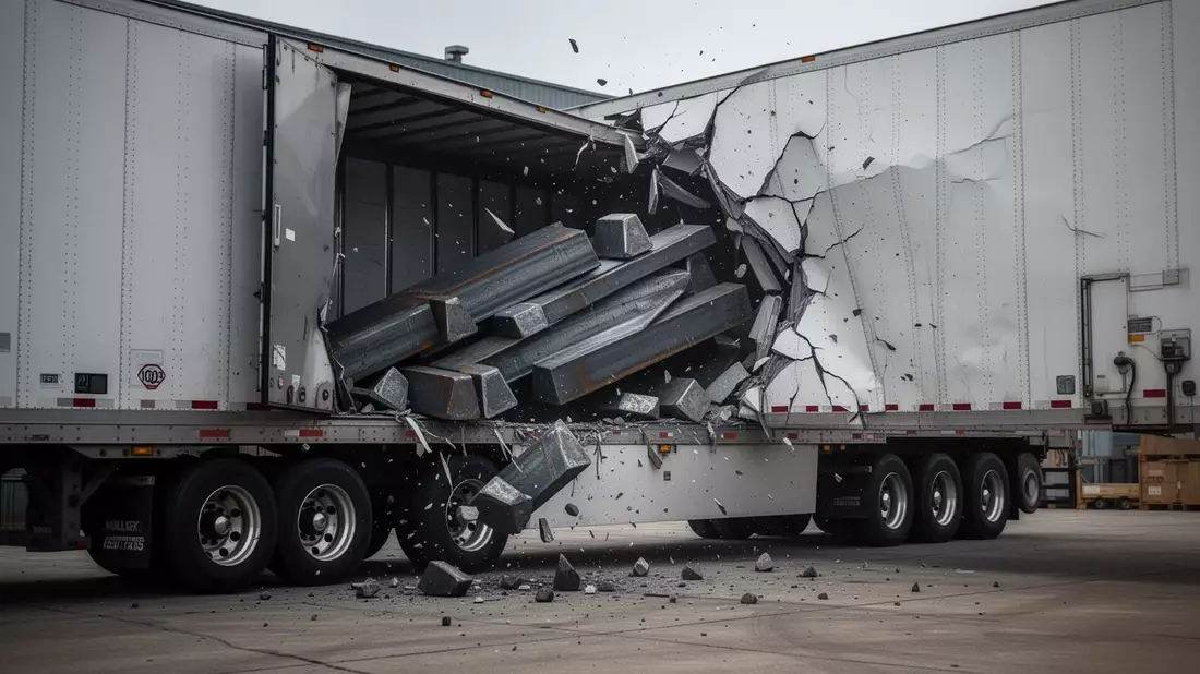 Ladungssicherung: 24 Tonnen Metall durchbricht Lkw-Wand Illustration mit AI erstellt übermittelt durch boerse-global.de