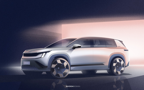 Škoda präsentiert Exterieurskizzen seines neuen elektrischen Siebensitzers Peaq - Foto: presseportal.de