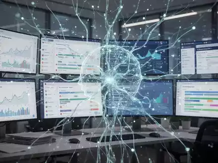 Eine futuristische KI-Agenten-Schnittstelle, die Aufgaben über mehrere Bildschirme mit Finanzdaten und Projektzeitplänen koordiniert. - Foto: über boerse-global.de