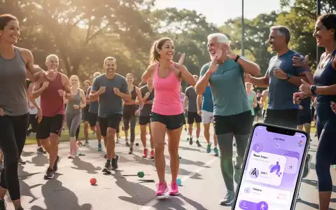 Eine vielfältige Gruppe von Menschen jeden Alters nimmt an einem Outdoor-Fitness-Event teil, einige gehen, andere machen Übungen. - Foto: über boerse-global.de