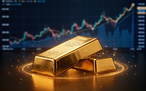 Ein glänzender Goldbarren mit Lichtreflexionen und unscharfen Finanzdiagrammen im Hintergrund, die einen Aufwärtstrend zeigen. - Foto: über boerse-global.de