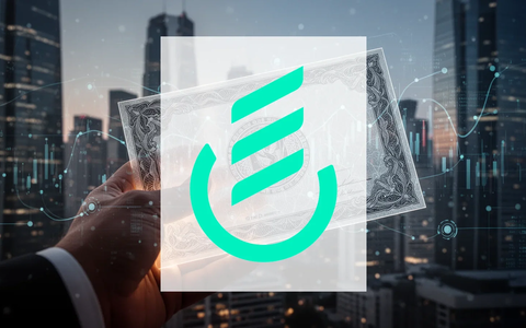 Nahaufnahme einer Hand, die ein stilisiertes, beleuchtetes Aktienzertifikat hält, mit einer unscharfen Finanzskyline im Hintergrund. - Foto: über boerse-global.de