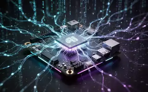 Ein Mini-PC mit leuchtendem KI-Chip und futuristischen Datenströmen, der hohe Rechenleistung und technologische Innovation symbolisiert. - Foto: über boerse-global.de