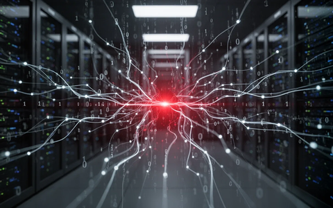 Abstract digital security threat, glowing red vulnerability in a network of data streams and binary code, futuristic data center. - Foto: über boerse-global.de