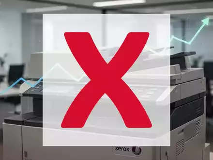 Nahaufnahme eines Vintage-Xerox-Kopierers in einem modernen Büro mit einer subtilen aufsteigenden Trendlinie im Hintergrund. - Foto: über boerse-global.de