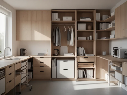 Ein stilvolles, gut organisiertes kleines Apartment mit cleveren Möbeln und Stauraumlösungen, das Ordnung und Raum schafft. - Foto: über boerse-global.de
