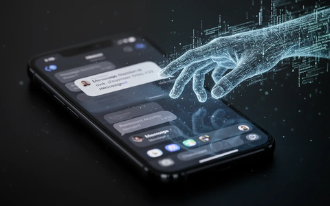 Ein Smartphone-Bildschirm zeigt eine Nachrichtenbenachrichtigung mit einer digitalen Hand, die aus der Benachrichtigung herausgreift und die Kontrolle symbolisiert. - Foto: über boerse-global.de