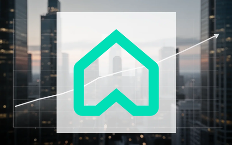 Ein minimalistischer Finanzgraph mit einer flachen oder leicht fallenden Tendenz, überlagert von einer stilisierten Haussilhouette, vor einer unscharfen Stadtlandschaft bei Dämmerung. - Foto: über boerse-global.de