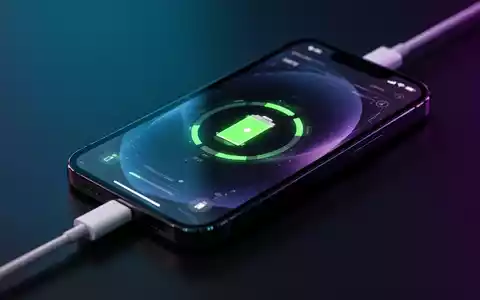 A close-up of an iPhone 17 Pro Max charging with a cable, its screen displaying a battery icon. The setting is dark with blue and purple lighting. - Foto: über boerse-global.de