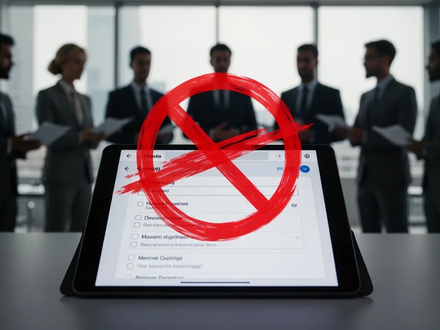 Digital tablet displaying an employee survey with a redacting icon, symbolizing workplace feedback moderation and co-determination. - Foto: über boerse-global.de