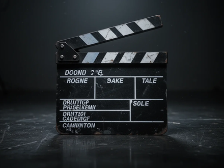 Ein stimmungsvolles Bild einer alten Filmklappe, die auf einer dunklen Oberfläche liegt, mit sanftem, filmischem Licht. - Foto: über boerse-global.de