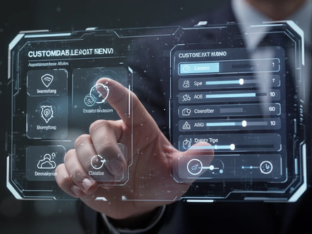 A hand interacts with a holographic computer interface showing a customizable context menu with various settings and icons. - Foto: über boerse-global.de