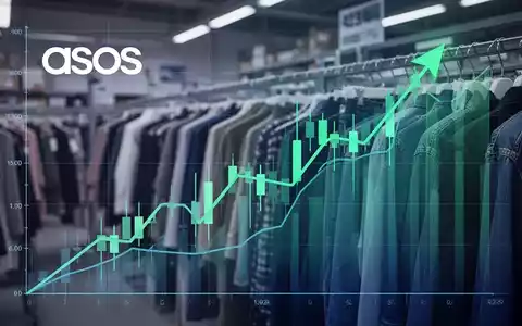 Ein stilisierter, aufwärts gerichteter Börsenchart vor einem unscharfen Hintergrund von Kleiderständern oder einem E-Commerce-Lager. - Foto: über boerse-global.de