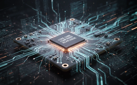 Nahaufnahme einer stilisierten, leuchtenden Platine mit abstrakten digitalen Linien, die Geschwindigkeit und Technologie symbolisieren. - Foto: über boerse-global.de