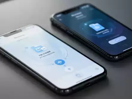 Nahaufnahme eines Smartphones, das eine Dateiübertragung anzeigt, mit einem unscharfen iPhone im Hintergrund, das ebenfalls eine Empfangsschnittstelle zeigt. - Foto: über boerse-global.de