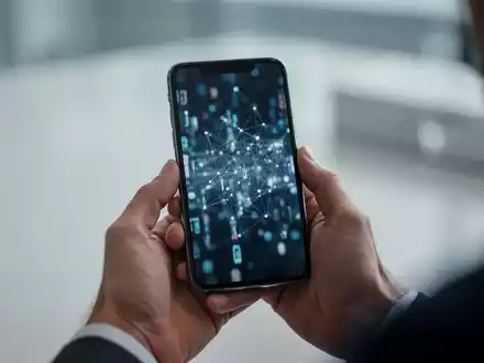 Hände halten ein Smartphone mit verschwommenem Bildschirm, der digitale Daten darstellt, im Kontext von digitalem Wohlbefinden und Technologie. - Foto: über boerse-global.de