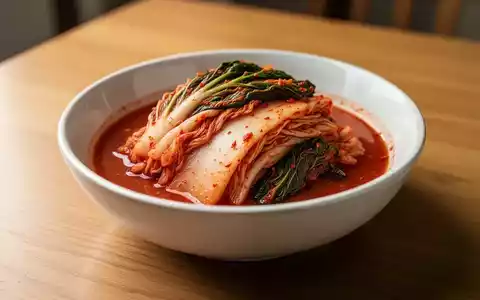 Eine Schale Kimchi auf einem Holztisch, die gesunde Ernährung und Cholesterinsenkung symbolisiert. - Foto: über boerse-global.de
