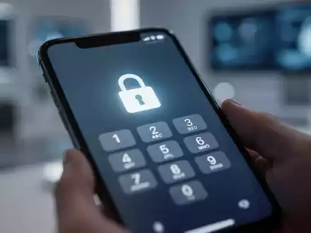 Close-up of an iPhone screen showing a padlock icon and a blurred numerical keypad, symbolizing device security. - Foto: über boerse-global.de