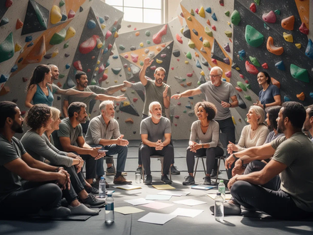 Eine vielfältige Gruppe von Erwachsenen nimmt an einer therapeutischen Gruppenaktivität teil, die Spaß und Gemeinschaft fördert. - Foto: über boerse-global.de