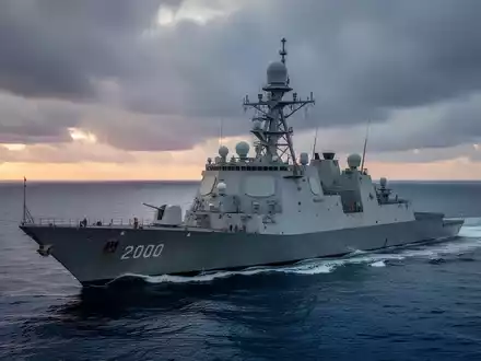 Ein modernes Marineschiff auf See bei Sonnenaufgang, mit Fokus auf Rumpf und Radarsysteme. Symbolisiert den Verteidigungssektor. - Foto: über boerse-global.de