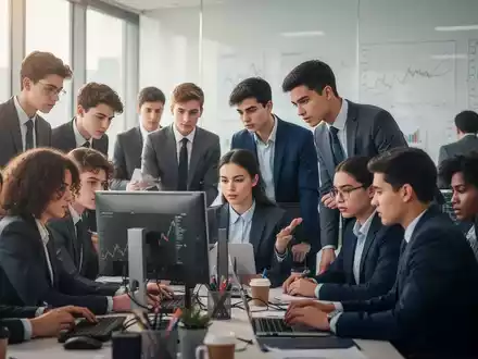 Junge Auszubildende arbeiten und lernen in einem modernen Büro. Sie repräsentieren kaufmännische Berufe und berufliche Entwicklung. - Foto: über boerse-global.de