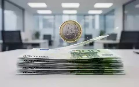 Eine einzelne Euromünze balanciert auf einem Stapel von Euro-Banknoten, angedeutet aufsteigend in einem modernen Büroumfeld. - Foto: über boerse-global.de