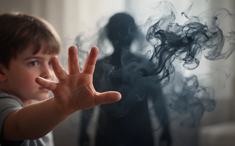 Eine Kinderhand streckt sich nach einer verschwommenen, dunklen Form aus, die Angst symbolisiert, mit einem beruhigenden Hintergrund. - Foto: über boerse-global.de