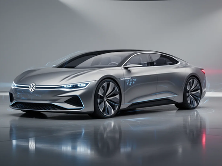 Ein elegantes, futuristisches Elektroauto, möglicherweise ein Luxus-VW-Konzept, steht auf einer reflektierenden Oberfläche. - Foto: über boerse-global.de
