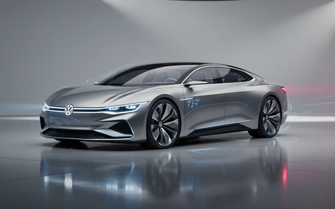 Ein elegantes, futuristisches Elektroauto, möglicherweise ein Luxus-VW-Konzept, steht auf einer reflektierenden Oberfläche. - Foto: über boerse-global.de