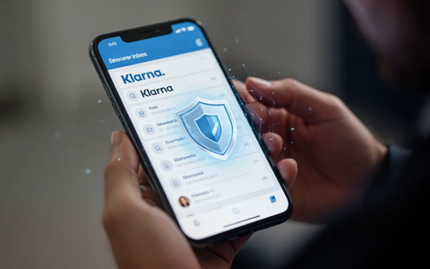 Ein Smartphone-Bildschirm zeigt eine sichere Inbox-Oberfläche mit dem Klarna-Logo und einem digitalen Schild-Symbol. - Foto: über boerse-global.de