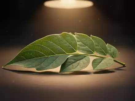 A close-up, artfully lit photograph of a single vibrant green moringa leaf, highlighting its intricate vein structure. - Foto: über boerse-global.de