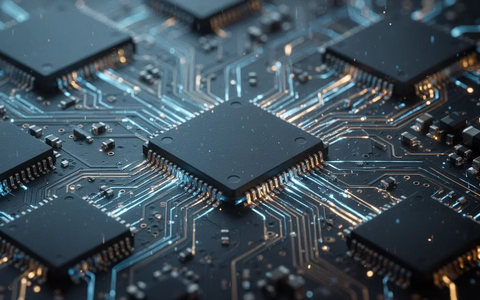 Nahaufnahme von miteinander verbundenen Mikrochips und Leiterplatten mit subtilem blauem und goldenem Licht, das Technologie und Lieferketten darstellt. - Foto: über boerse-global.de
