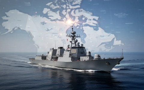 Ein modernes Kriegsschiff auf dem Wasser mit einer angedeuteten Karte Kanadas im Hintergrund, die eine wichtige Entscheidung symbolisiert. - Foto: über boerse-global.de
