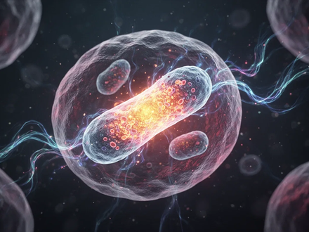 Nahaufnahme von leuchtenden Mitochondrien innerhalb einer menschlichen Zelle, die Energie und Vitalität symbolisieren. - Foto: über boerse-global.de