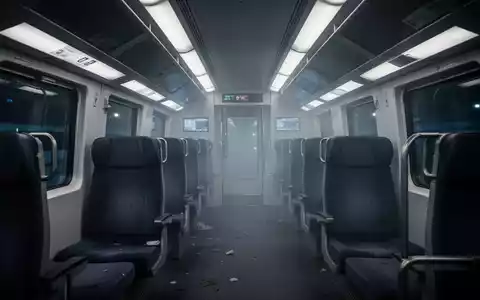 An empty ICE train carriage at night, softly lit, with a faint haze, hinting at a recent evacuation due to a mysterious incident. - Foto: über boerse-global.de