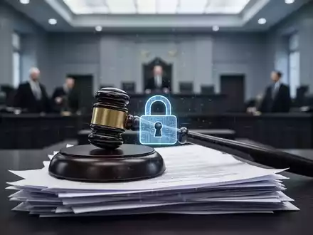 A judge's gavel on legal documents with a digital padlock, symbolizing data protection and legal authority. - Foto: über boerse-global.de