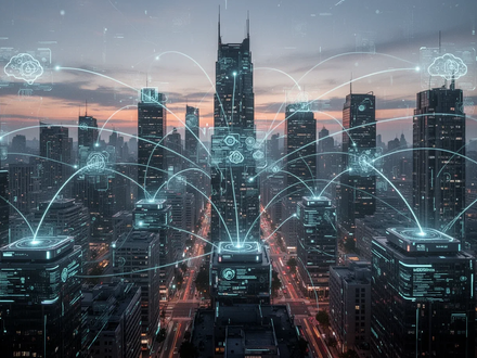 A stylized cityscape with glowing digital connections, representing the KDE Community's 30th anniversary and technological impact. - Foto: über boerse-global.de